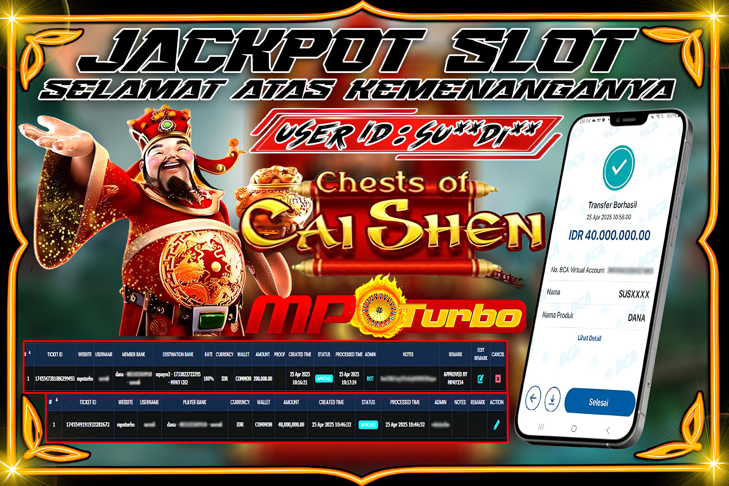 MPOTURBO JACKPOT SLOT Chests Of Cai Shen Rp40,000.000.00,- LUNAS